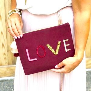 Stella & Dor Embroidered and Beaded Love Pouch - Burgundy